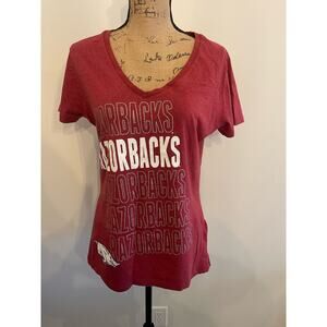 University of Arkansas Razorbacks V Neck Short Sleeve Size Large